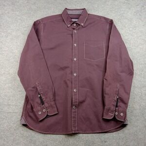 32 Bar Blues Shirt Mens Large Purple Solid Cotton Linen Button Front Long Sleeve